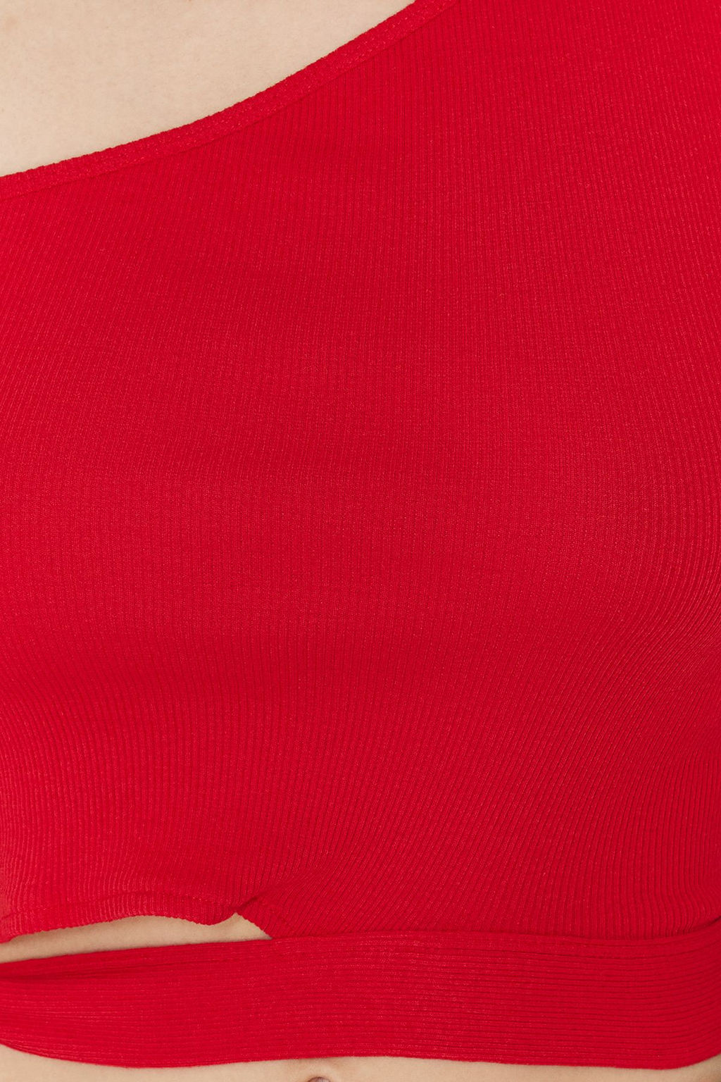 K?rm?z? Tek Omuz Fitted/Vucuda Oturan Baglama Detayl? Fitili Orme Bluz TWOSS22BZ1558