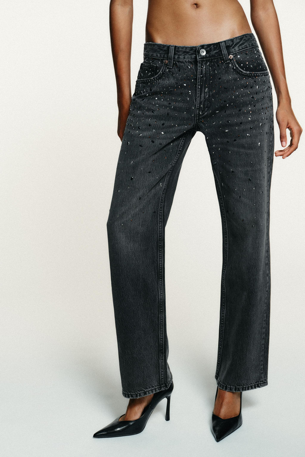 TRF LOW-RISE RHINESTONE STRAIGHT JEANS - Zara фото 5