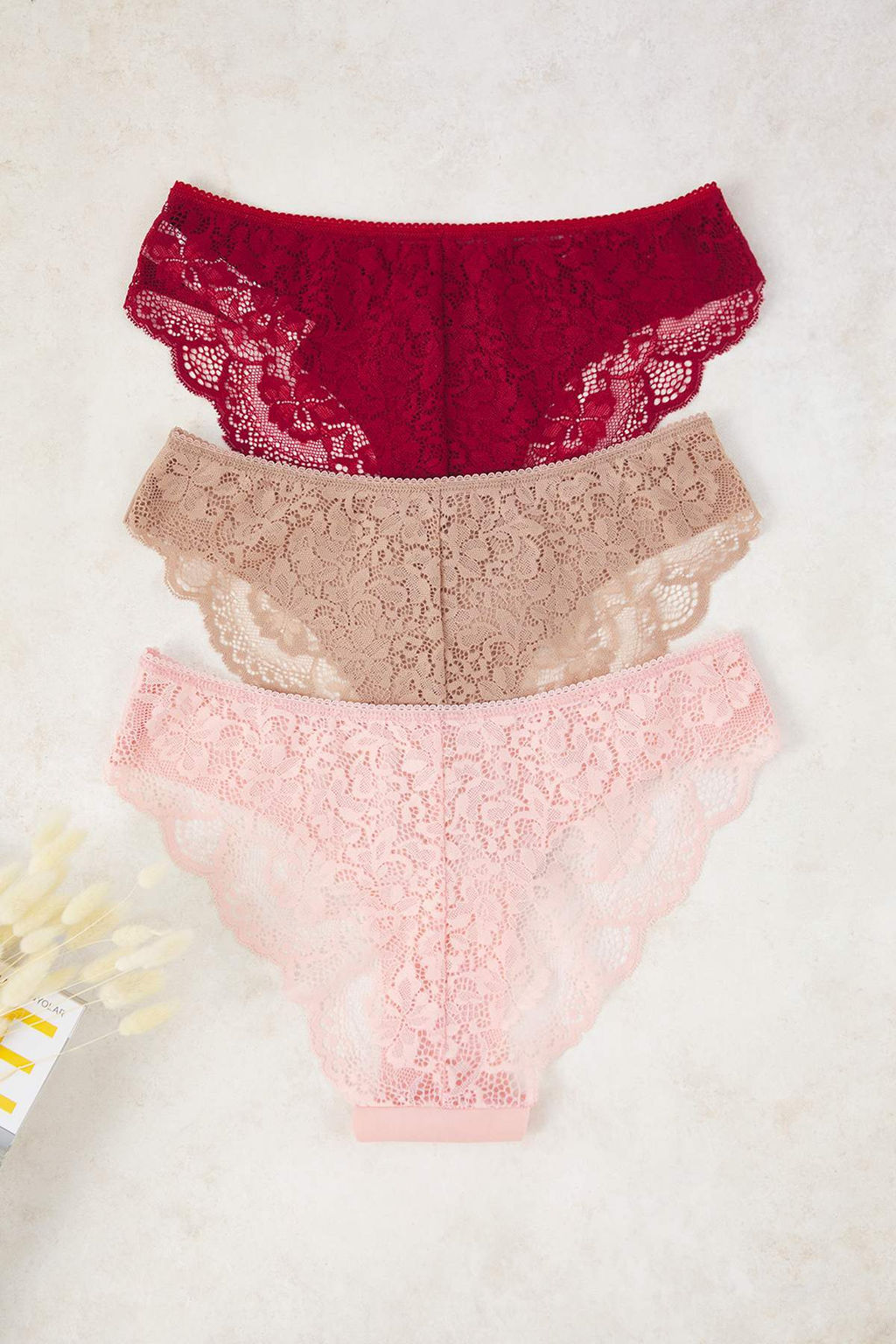 Siyah-K?rm?z?-Pudra 3lu Micro Dantel ve Kurdele/Fiyonk Detayl? Orme Brazilian Kulot THMAW26KU00003 - Trendyolmilla фото 17