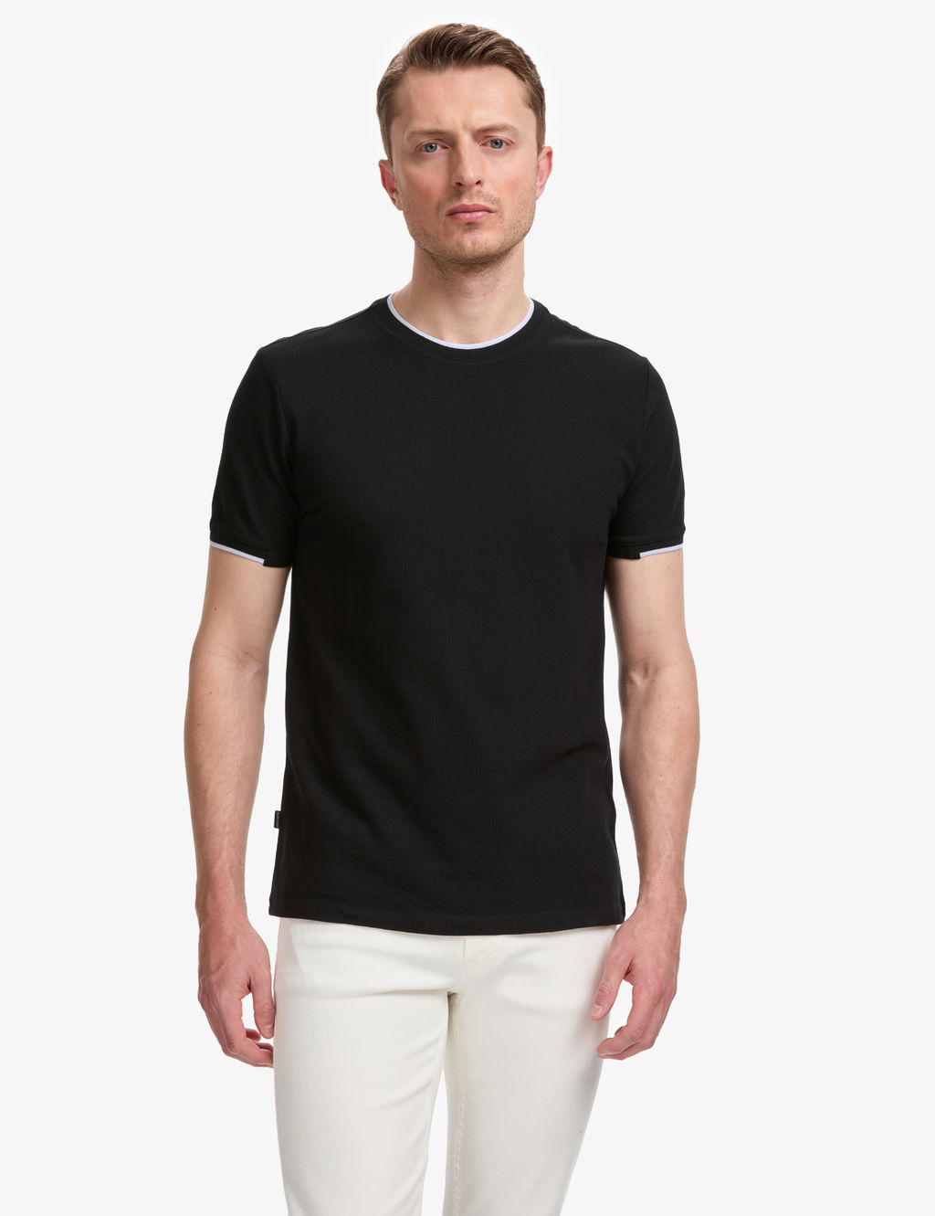 Siyah Slim Fit %100 Pamuk Bisiklet Yaka Ti__rt