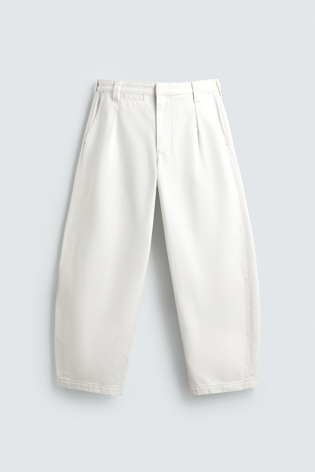 PANTAL?N CHINO DENIM BARREL FIT PLIEGUES / Blanco - Zara фото 7