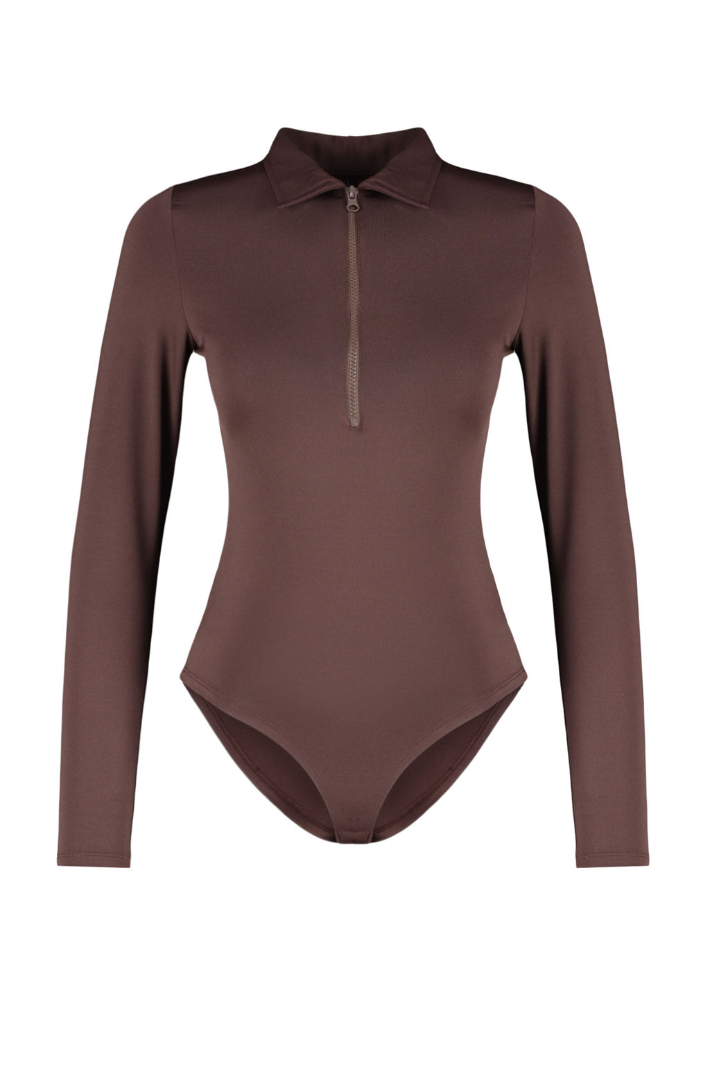 Kahverengi Fermuar Yaka Detayl? Alttan C?tc?tl? Esnek Orme Body TWOAW24BD00005