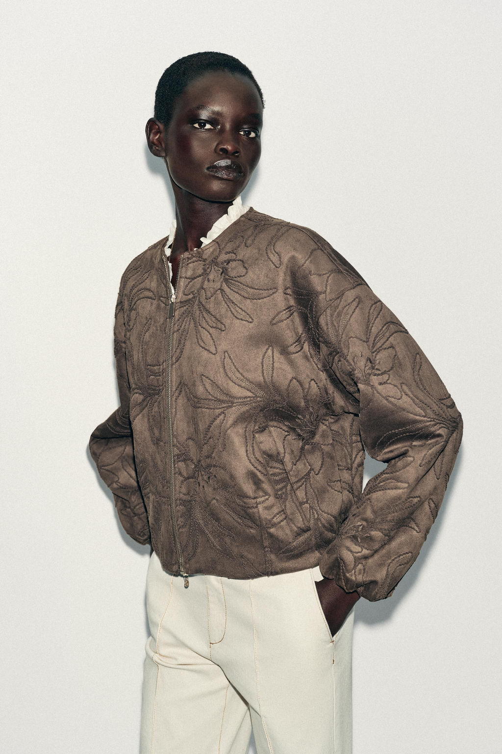 EMBROIDERED FAUX SUEDE BOMBER JACKET - Zara фото 4