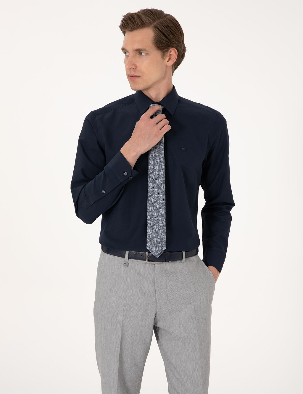 Lacivert Regular Fit Uzun Kollu Basic G_mlek