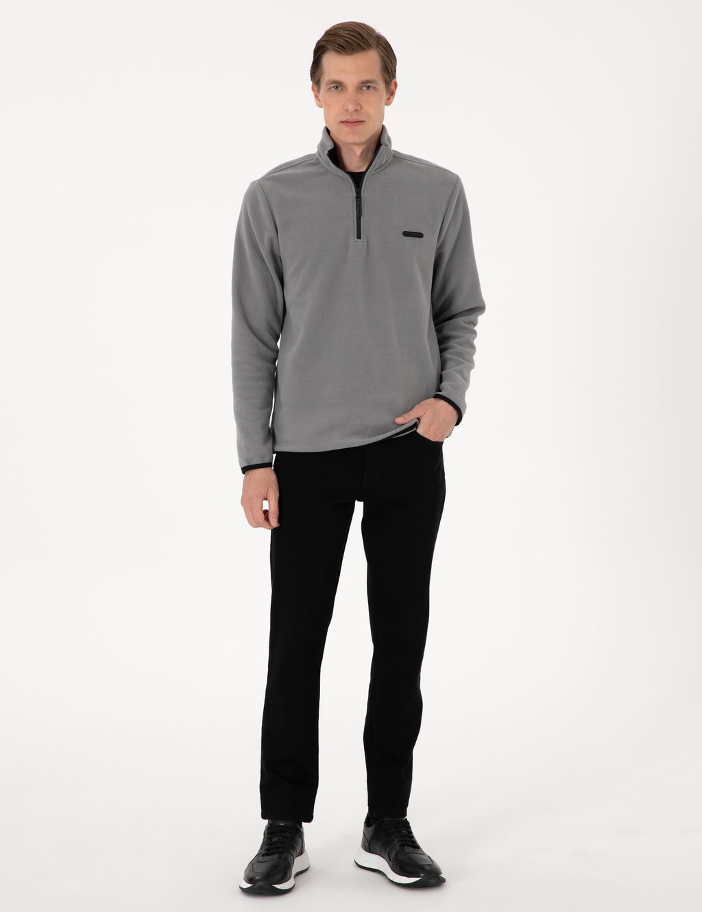 Gri Regular Fit Yar_m Fermuarl_ Polar Sweatshirt - Pierre cardin фото 4