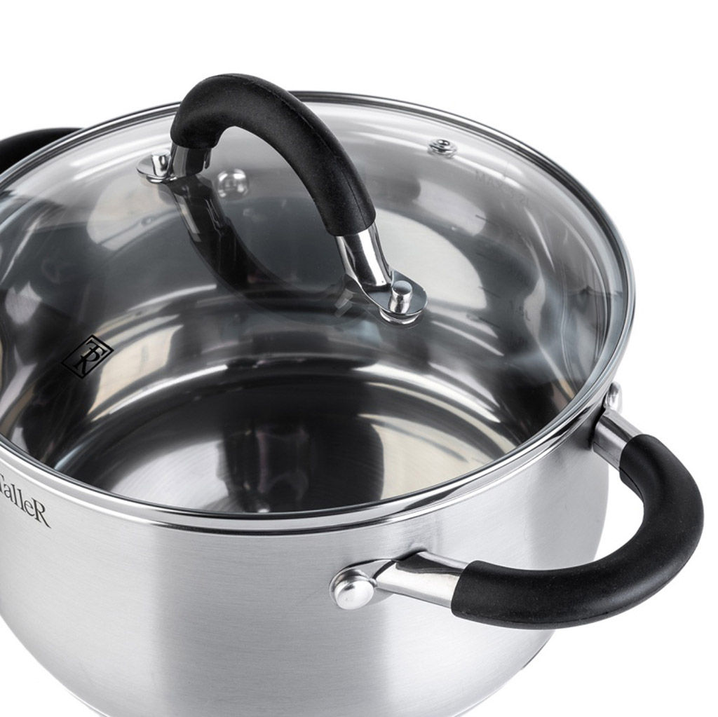 Кастрюля из нержавеющей стали Шелборн 3,2л, д20см, h10,5см, s0,6мм, дно s2,8мм, стеклянная жаропрочная крышка, стальной обод, пароотвод, силиконовые вставки черного цвета, капсулированное дно, полировка внешняя - матовая, внутренняя - зеркальная, м - Домашняя мода фото 4