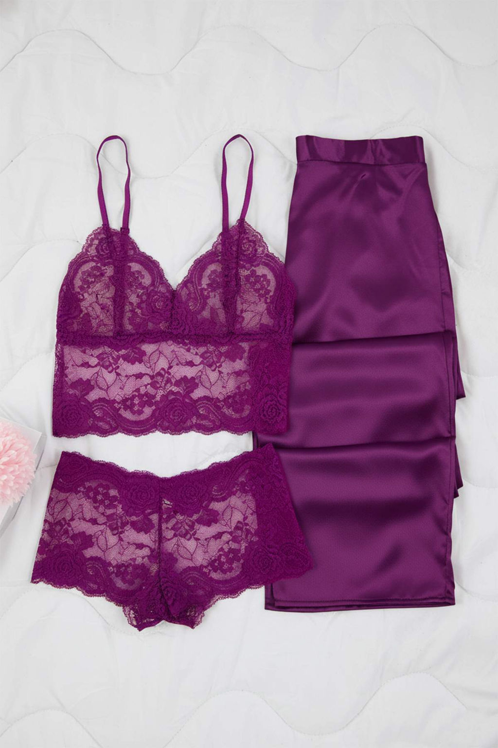 Lacivert 3lu Ceyiz Set Ust Dantel, Alt Saten Ask?l? Kulotlu Dokuma Pijama Tak?m? THMAW26PT00077 - Trendyolmilla фото 37