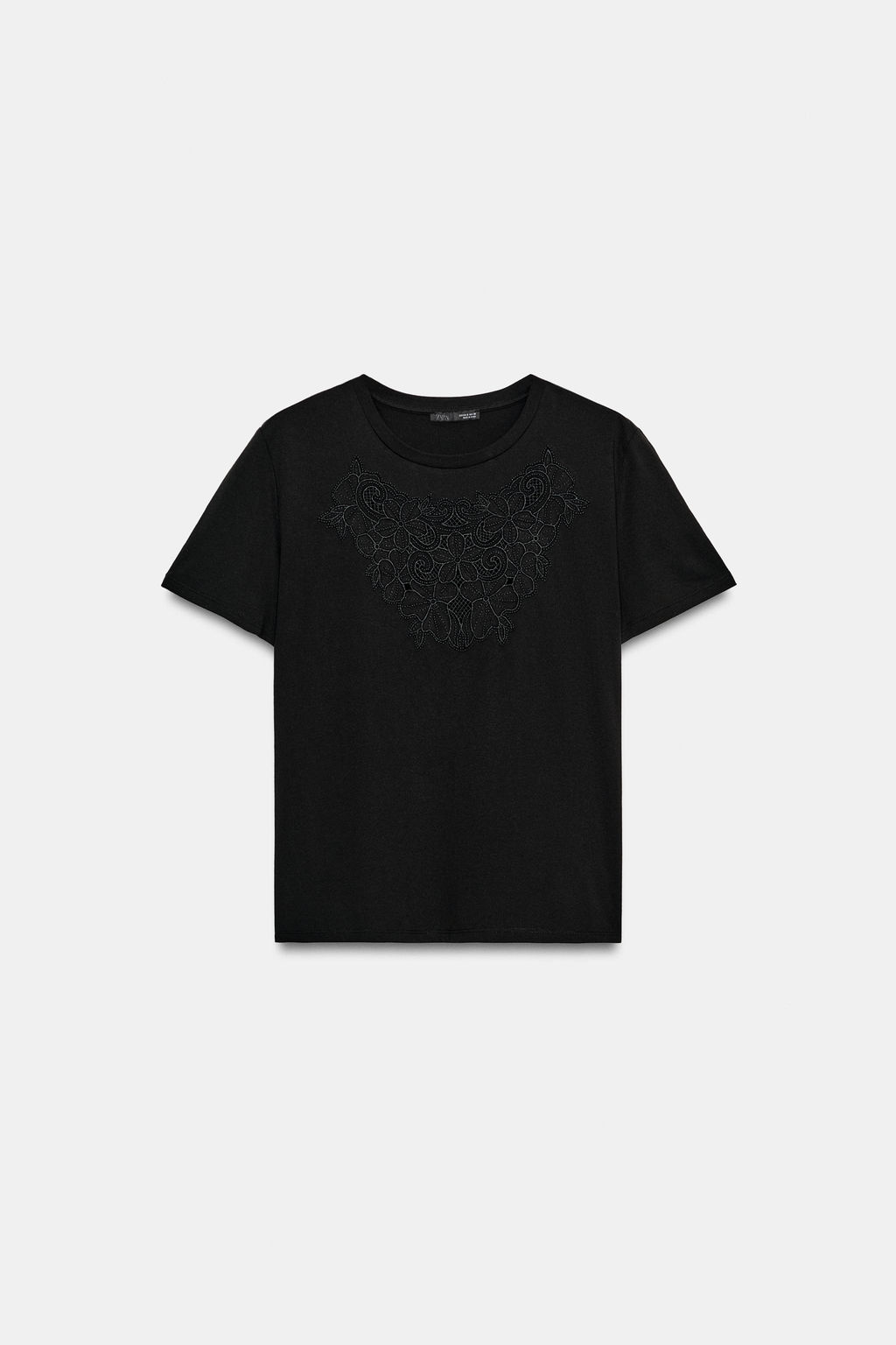 CAMISETA BORDADOS ALGOD?N / Negro - Zara фото 4
