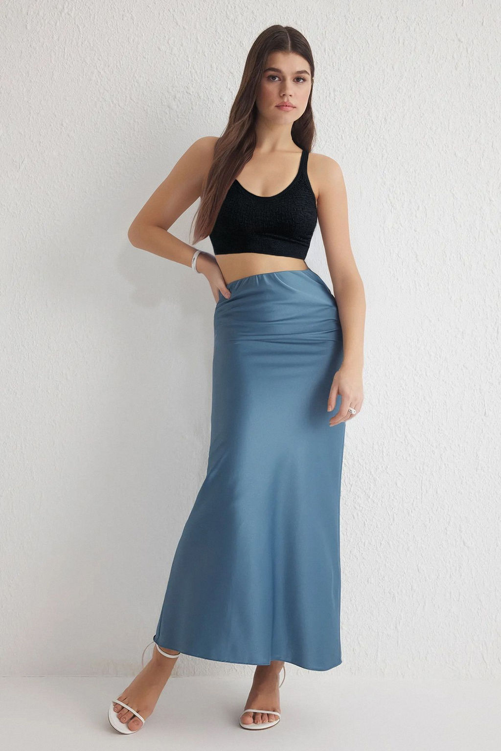 TRENDYOLMILLA Siyah Saten Bal?k Shape Maxi Boy Dokuma Etek TWOSS24ET00120  фото 13