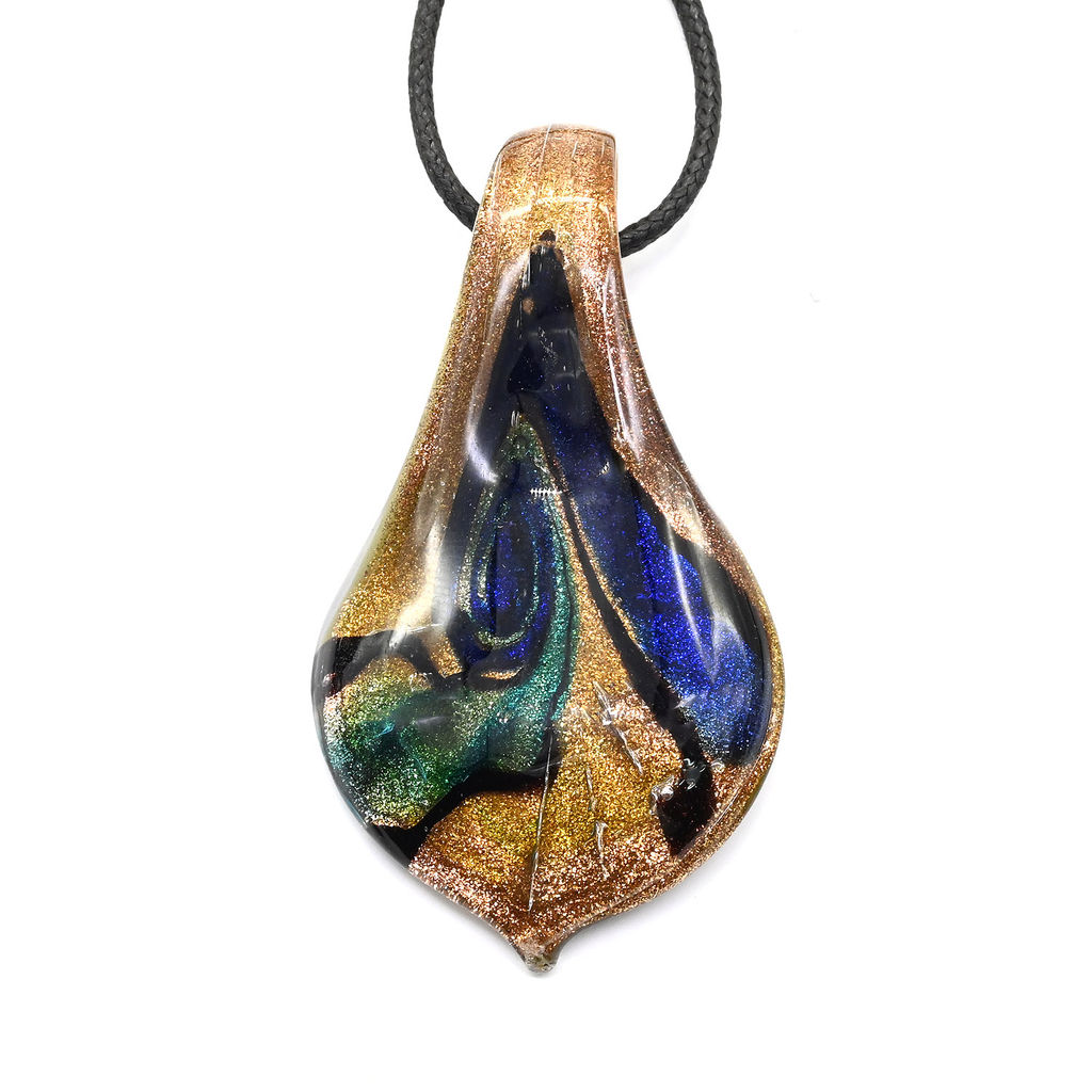 Подвеска из стекла цветного Лист 32*60мм цв.синий