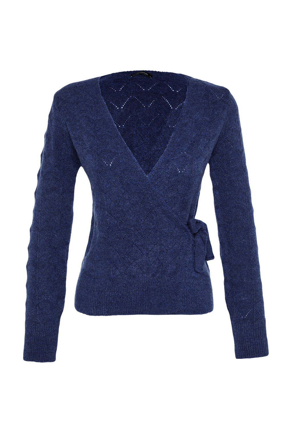 Indigo Yumusak Dokulu Kruvaze Yaka Triko Kazak TWOAW24KZ00837 - Trendyolmilla фото 6