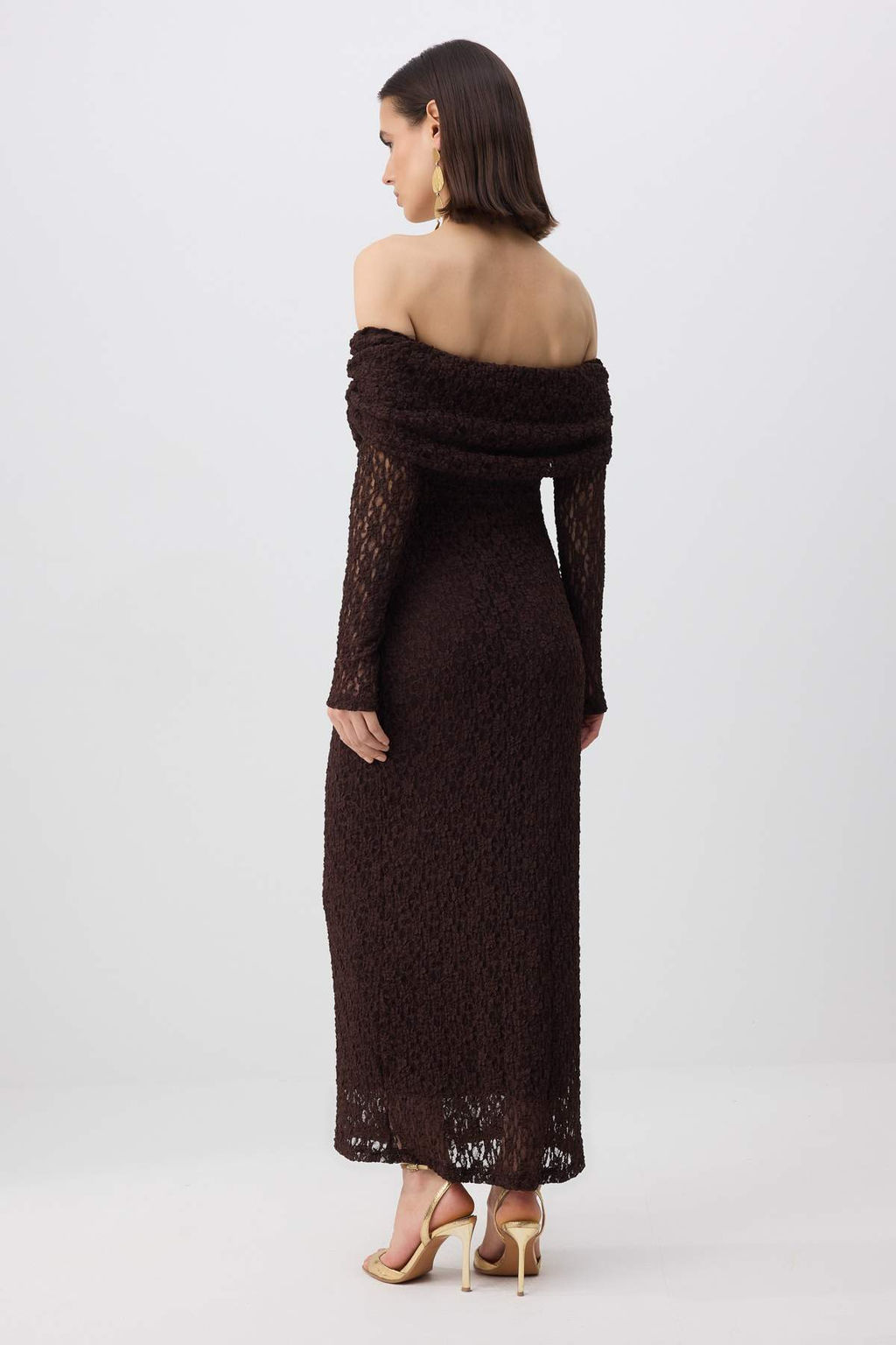 Kahverengi Dantel Astarl? S?k/Gece Maxi Elbise TPRAW26EL00164