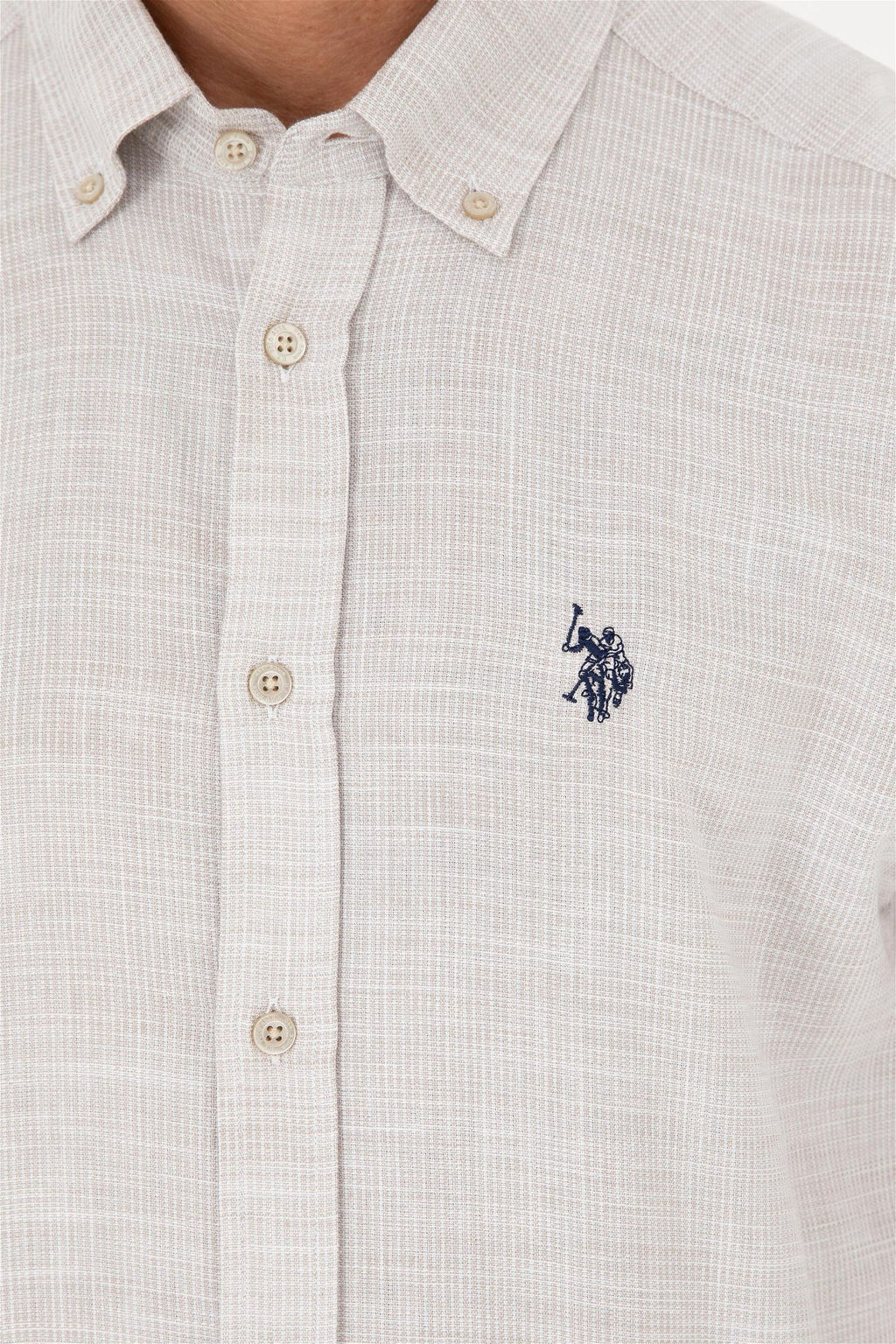 Рубашка мужская U.S. Polo Assn с длинным рукавом кремовая  фото 7