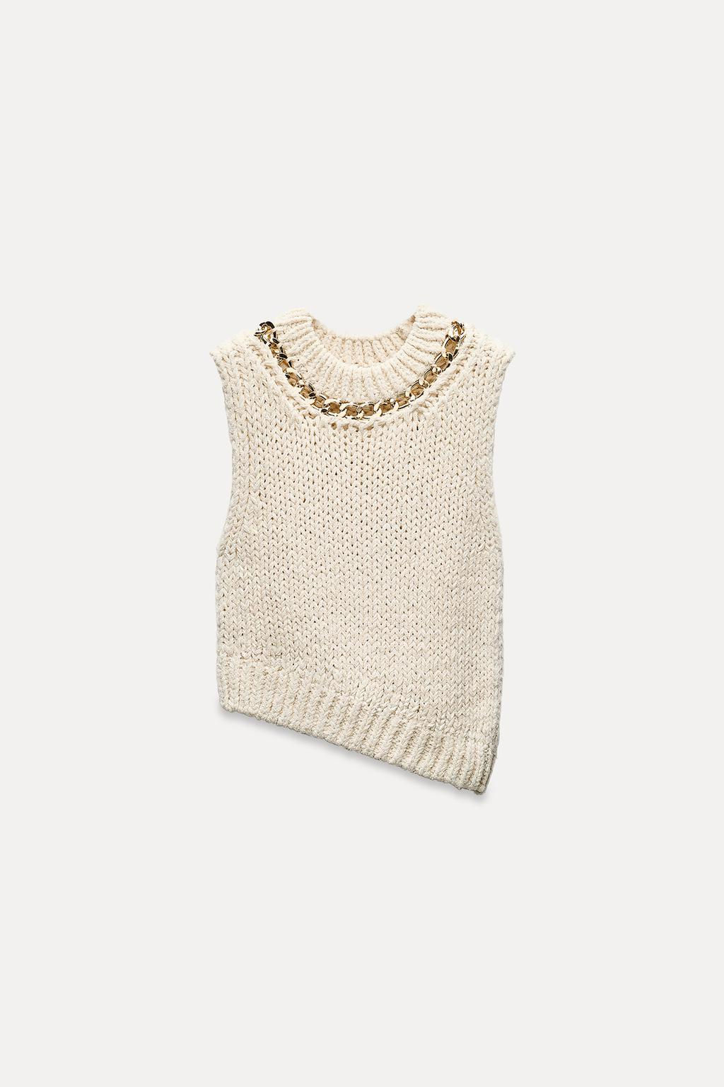 KNIT TOP WITH CHAIN DETAIL AND ASYMMETRIC HEM - Zara фото 5