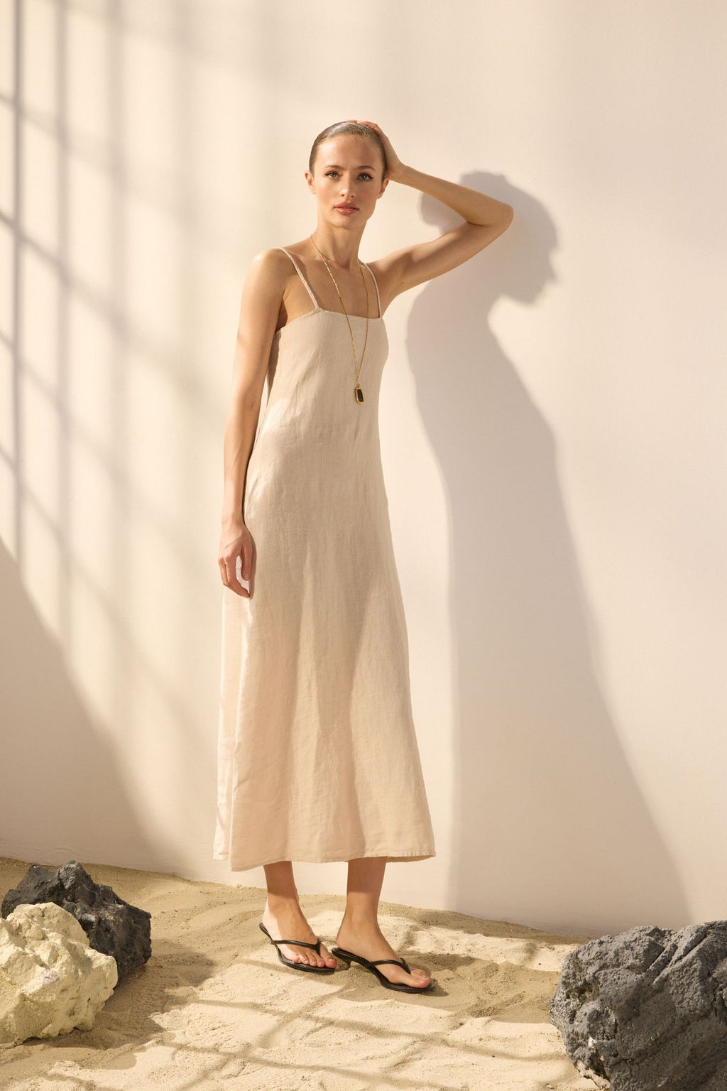 Trendyolmilla Bej %100 Keten Basic Midi Elbise TWOSS25EL00606  фото 10