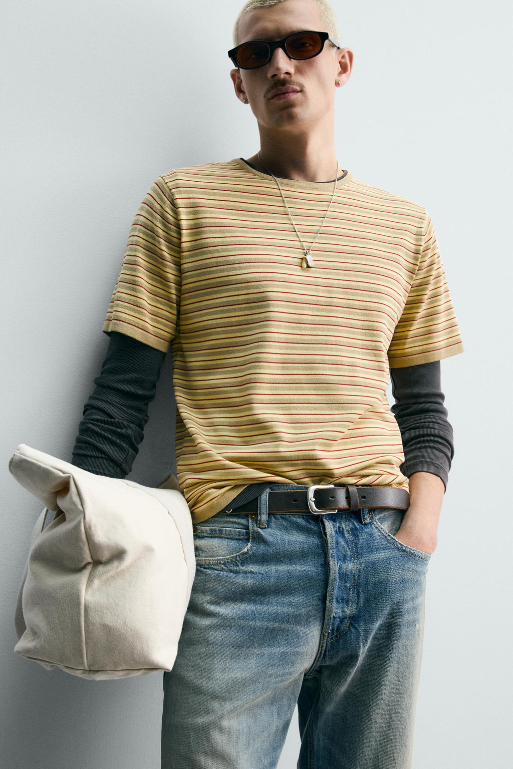 CAMISETA JACQUARD RAYAS / Amarillo