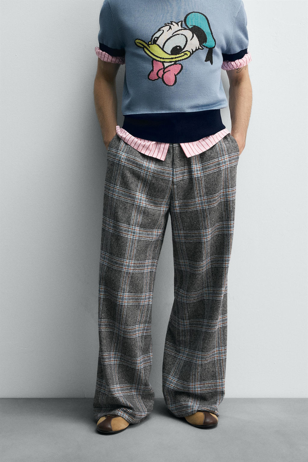 WIDE-LEG CHECK TROUSERS HARRY LAMBERT FOR ZARA X DISNEY  фото 2
