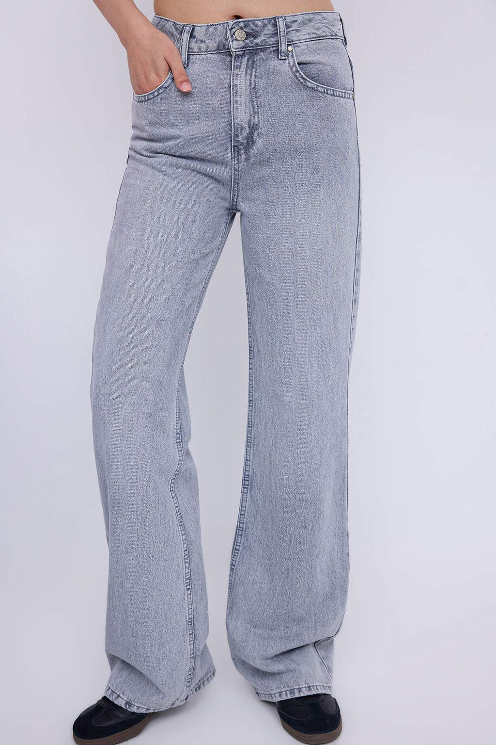 Teen Gri Yuksek Bel Genis Paca Wide Leg Jeans TWOAW26JE00067