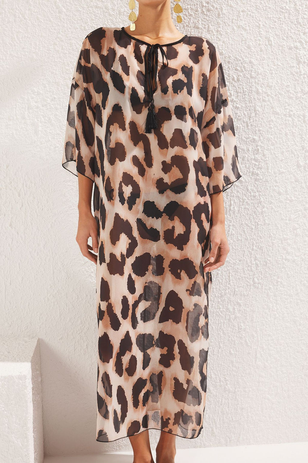 TRENDYOLMILLA Leopar Desenli Maxi Dokuma Baglamal? Sifon Plaj Elbisesi TBESS25EL00006  фото 3