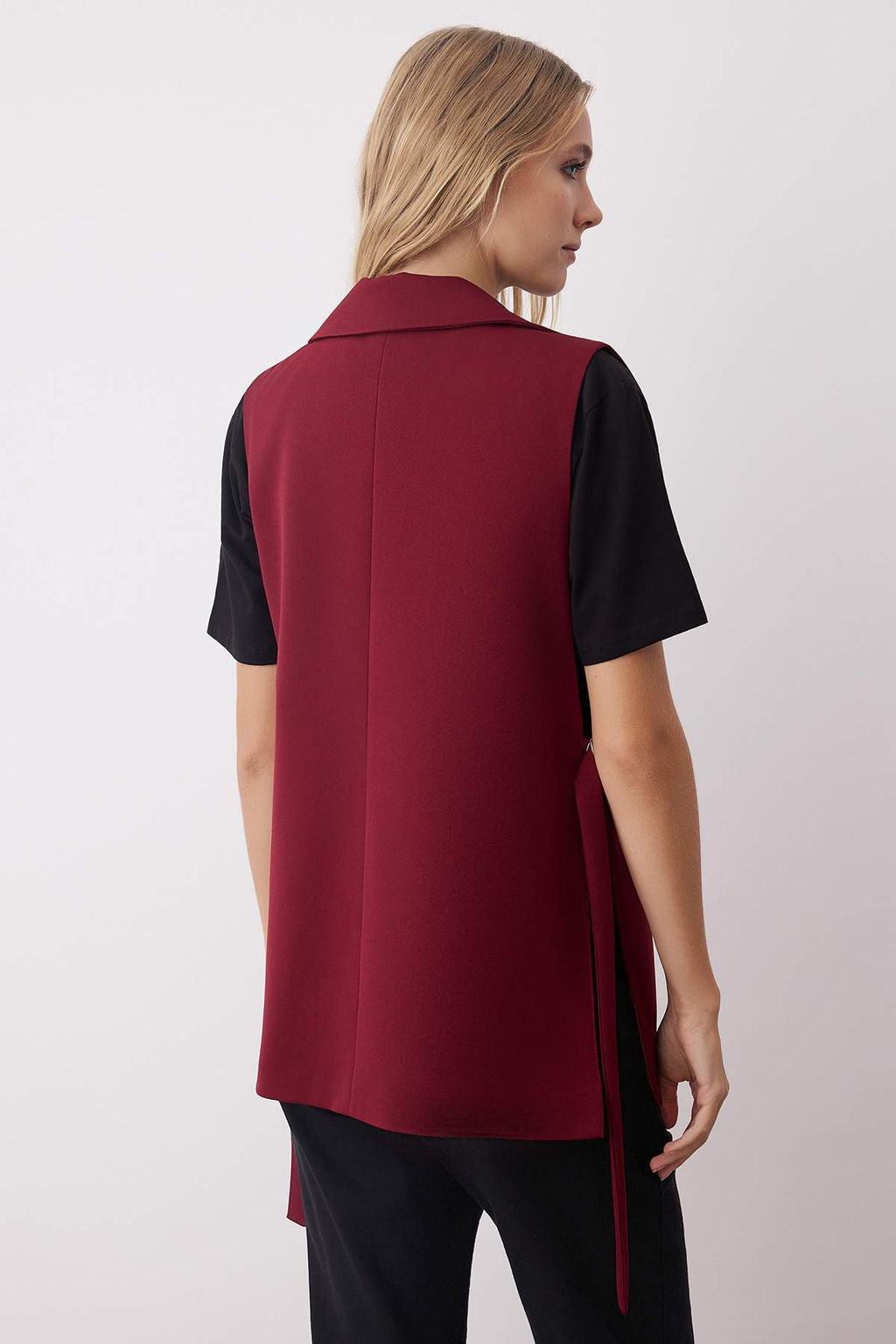 Bordo Oversize Aksesuarl? Yandan Baglama Detayl? Tek Dugmeli Astarl? Dokuma Yelek TWOAW23YE00032