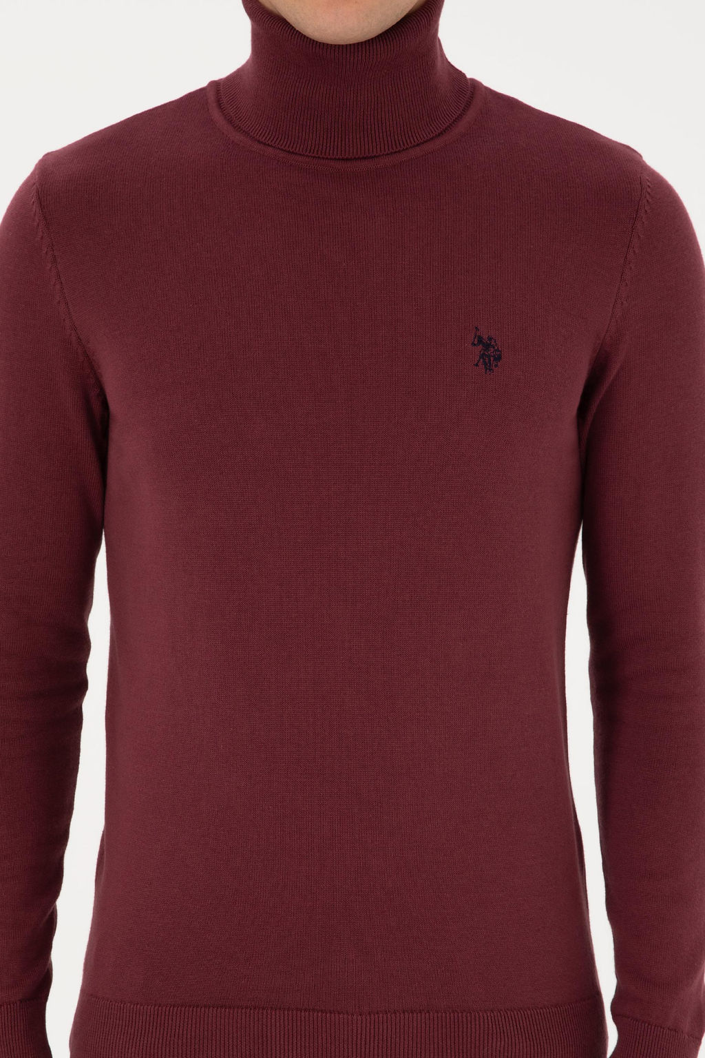 Erkek Slim Fit Bo_azl_ Yaka Bordo Kazak - U.s. polo assn фото 6