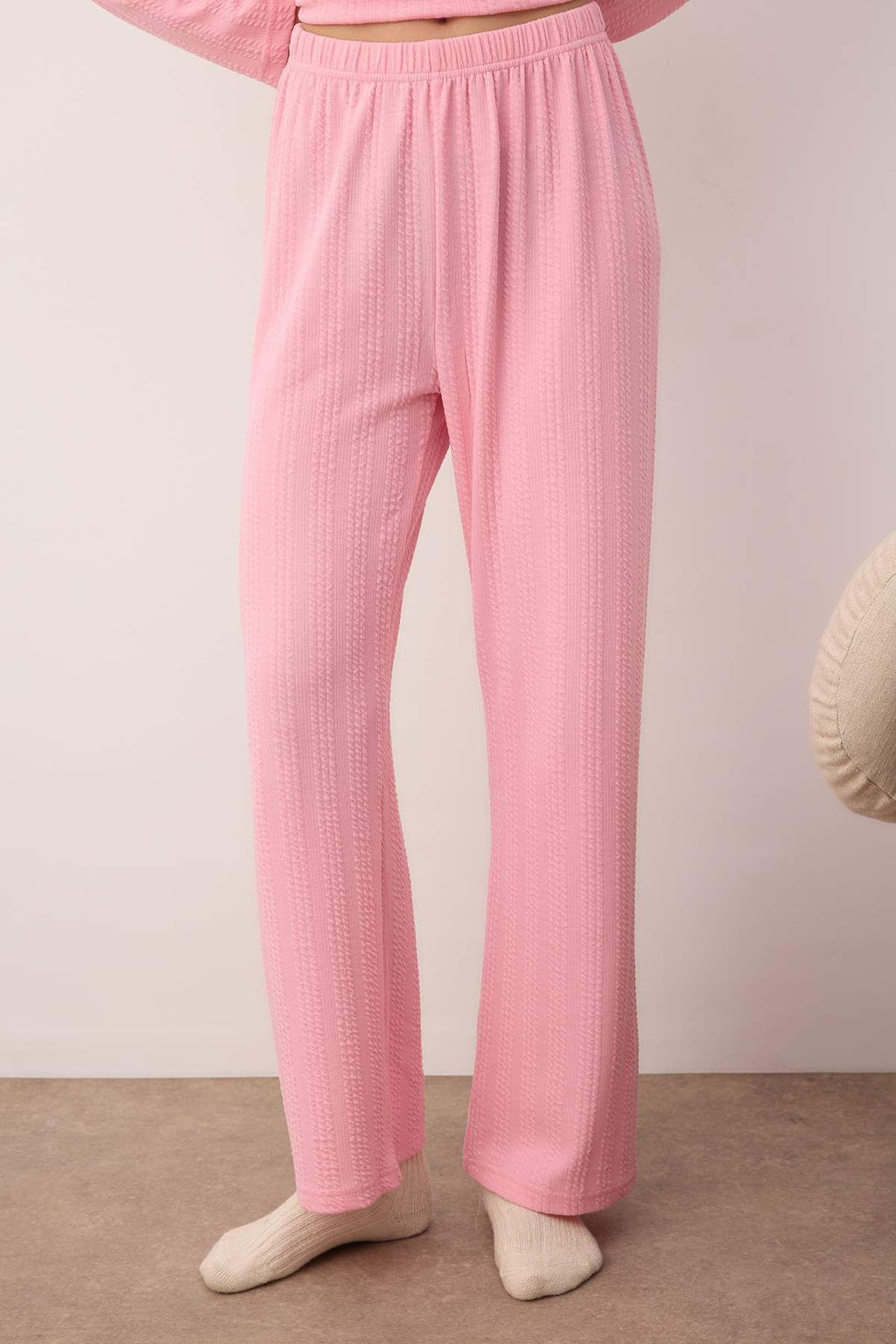 Pembe Kalp Nak?sl? Fitilli Yumusak Tuse K?sl?k Orme Pijama Tak?m? THMAW26PT00094 - Trendyolmilla фото 3