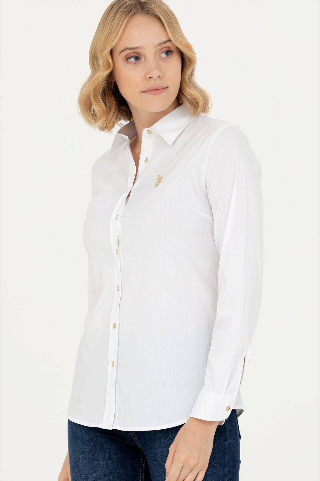 Женская белая базовая рубашка с длинным рукавом - U.s. polo assn фото 3