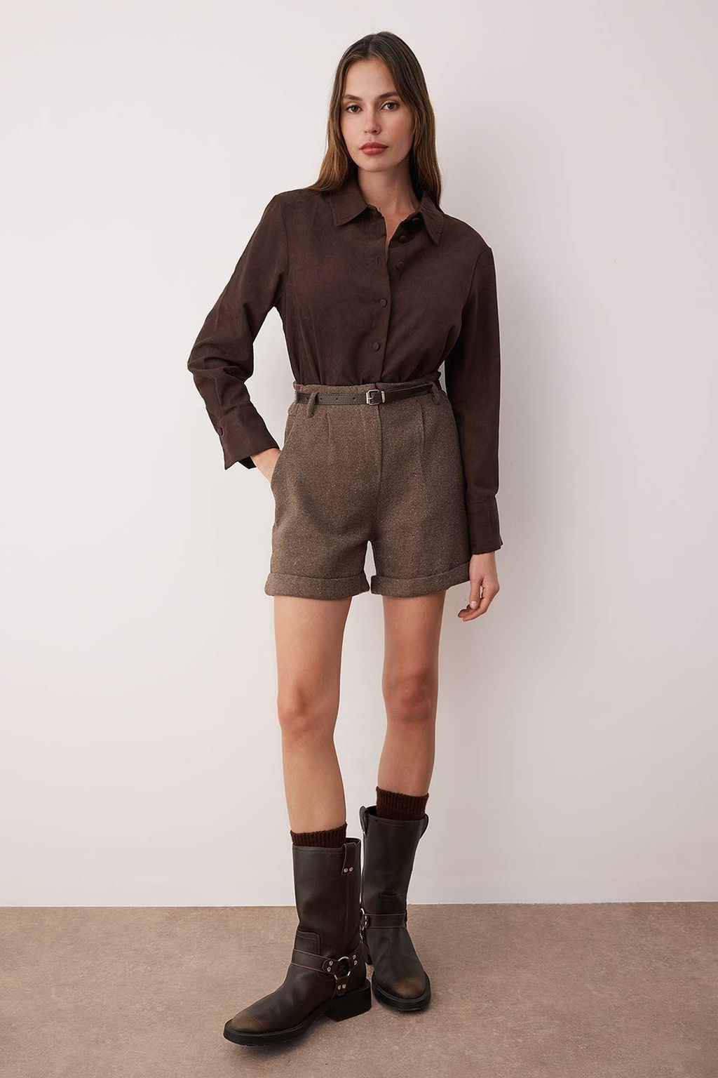 Kahverengi Kase Kemerli Sort & Bermuda TWOAW26SR00037 - Trendyolmilla фото 2