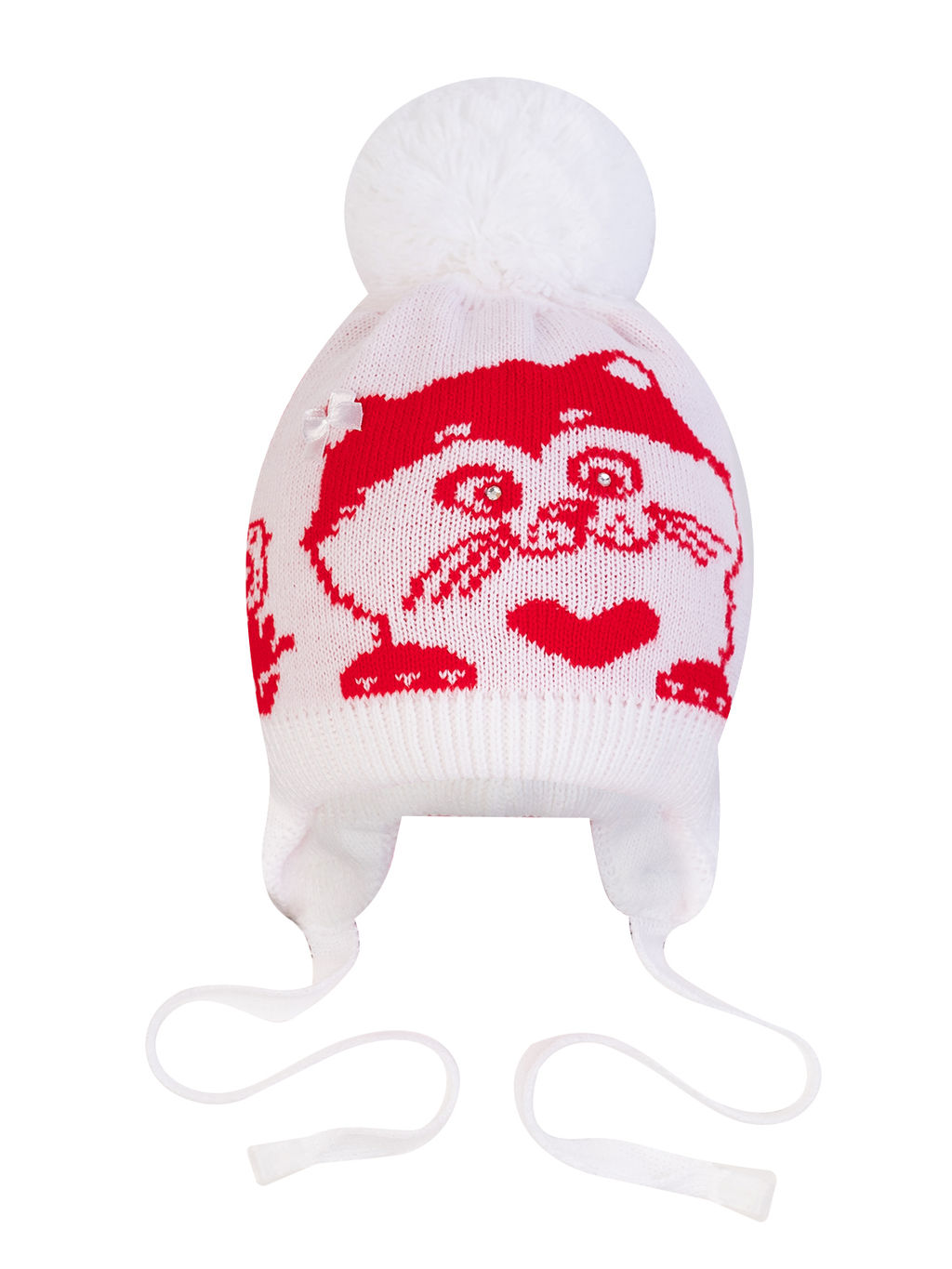 Шапка вязаная белая  "Кошка "