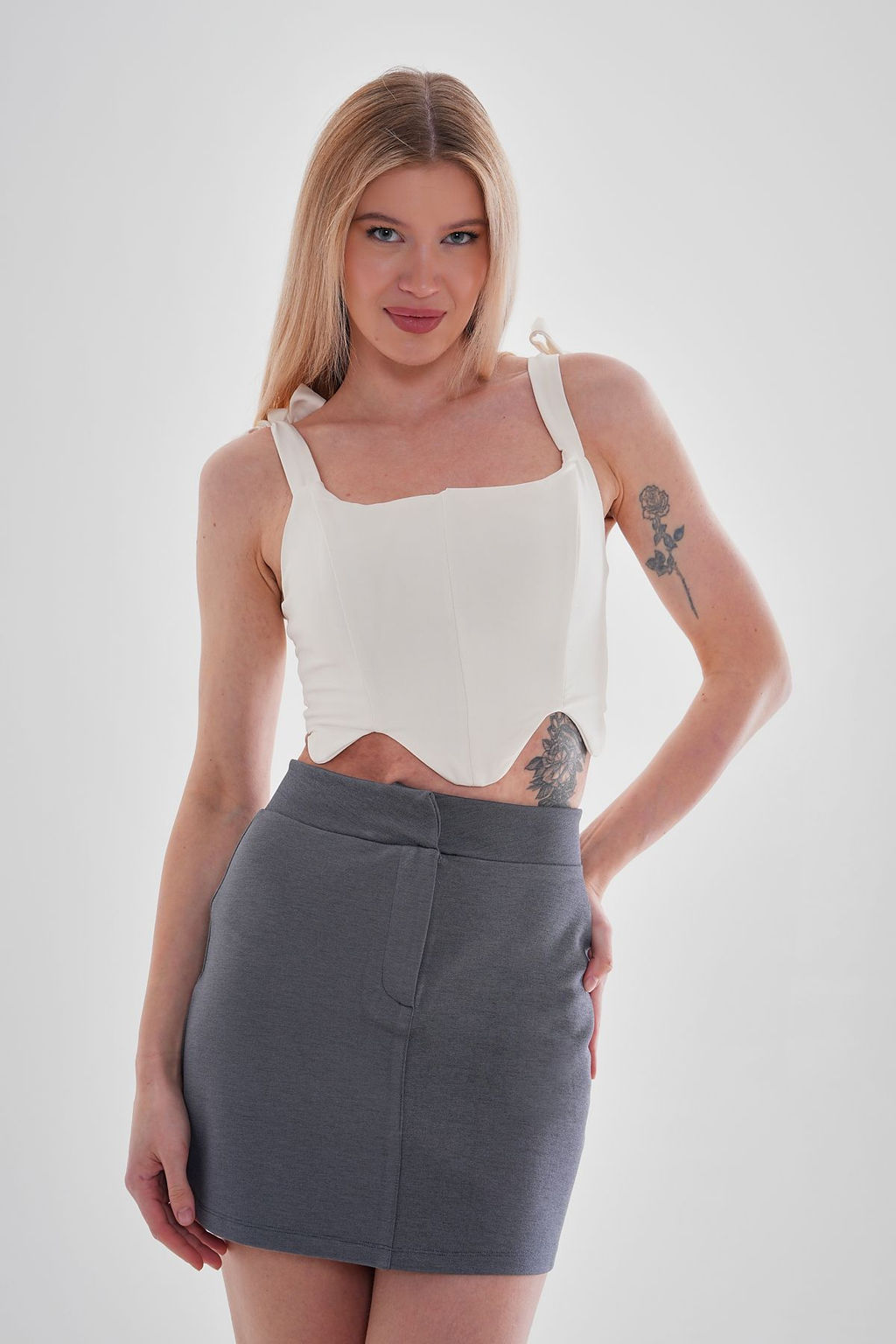 TRENDYOLMILLA Siyah Interlok Yuksek Bel Fermuarl? Mini Orme Etek TWOAW24ET00195 фото 4