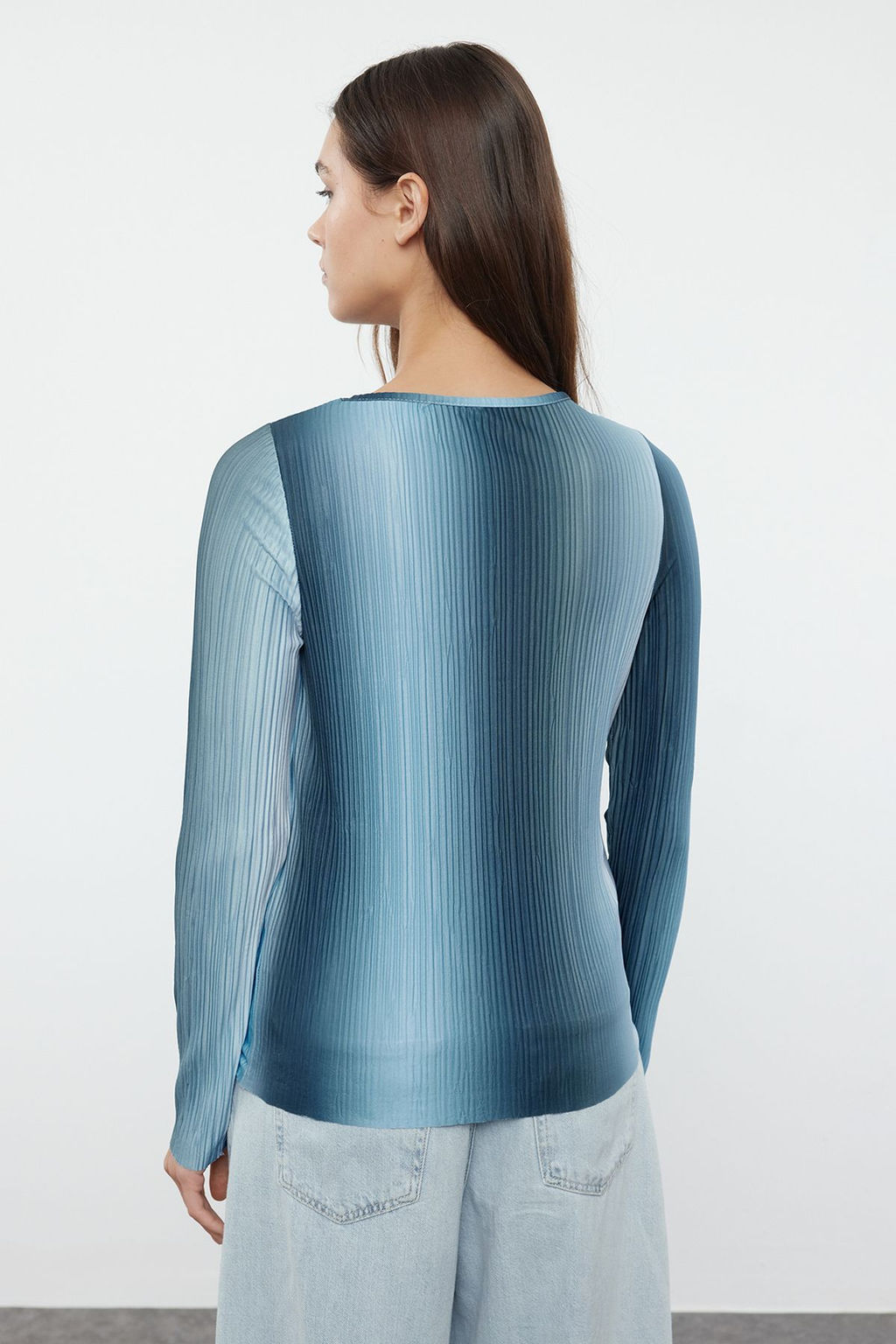 Mavi Regular/Normal Kal?p Bask?l? Pilise Esnek Orme Bluz TWOAW25BZ00120