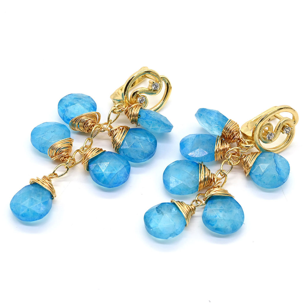 Серьги с голубым камнем аквамариновый кварц в ювелирной огранке