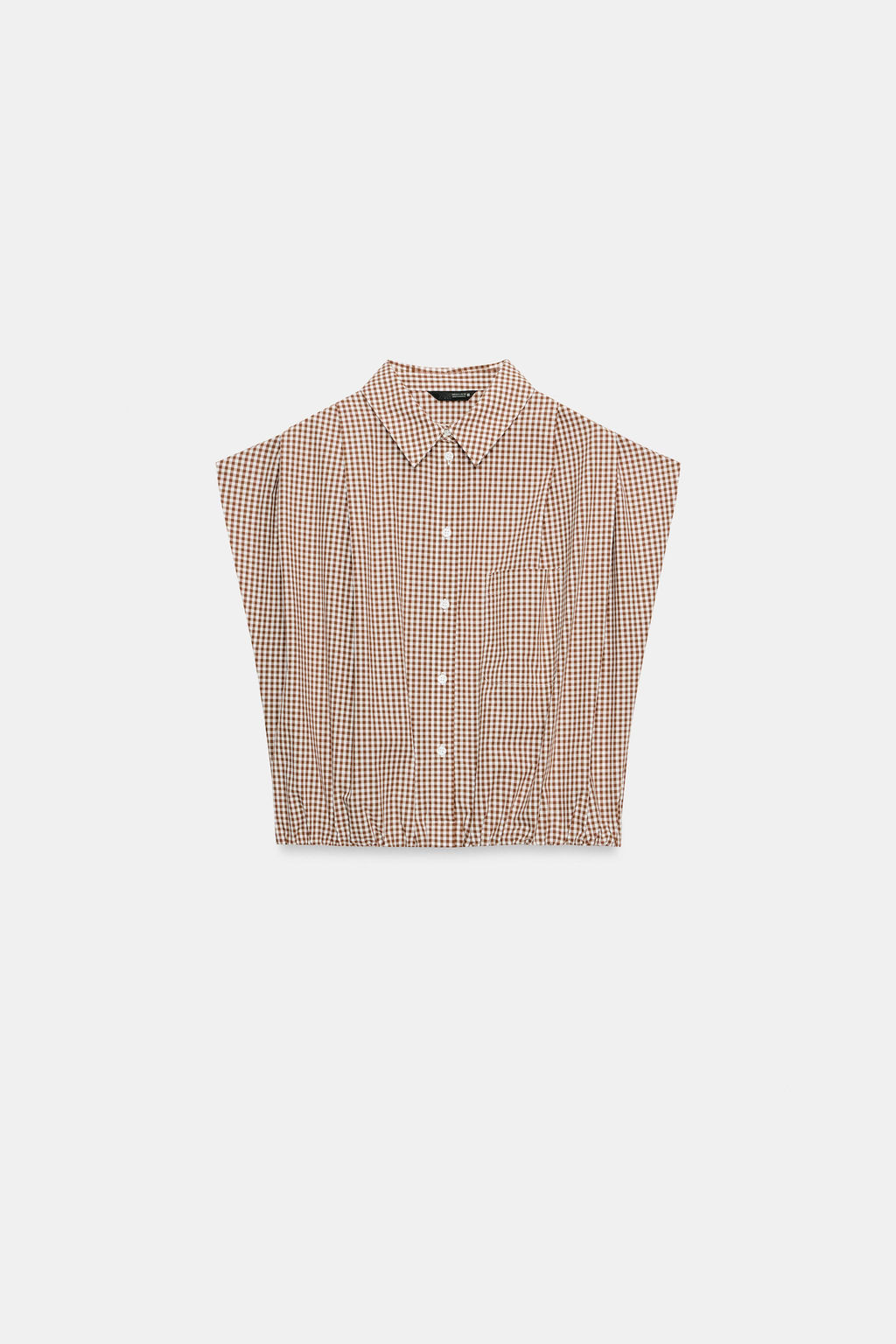 CAMISA CORTA CUADRO VICHY / marron/blanco