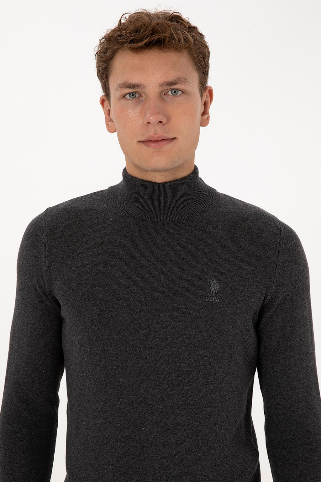 Erkek Slim Fit Yar_m Bo_azl_ Antrasit Melanj Basic Kazak - U.s. polo assn фото 2
