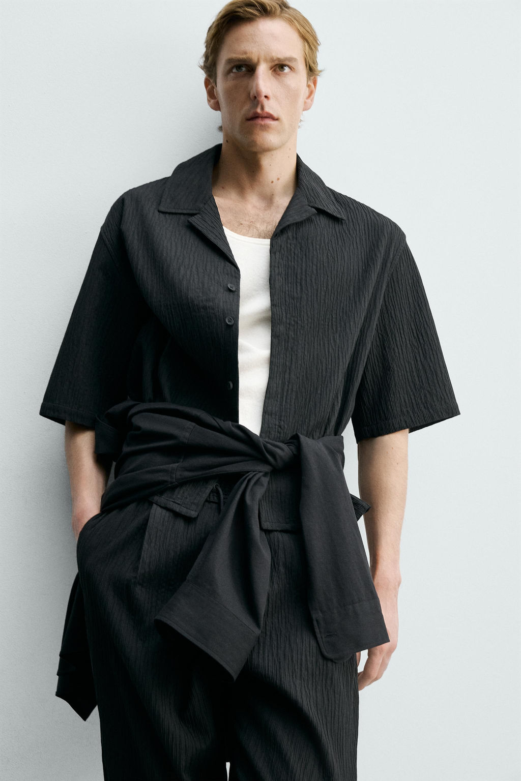 CAMISA RELAXED FIT JACQUARD CUADROS / Negro - Zara фото 5