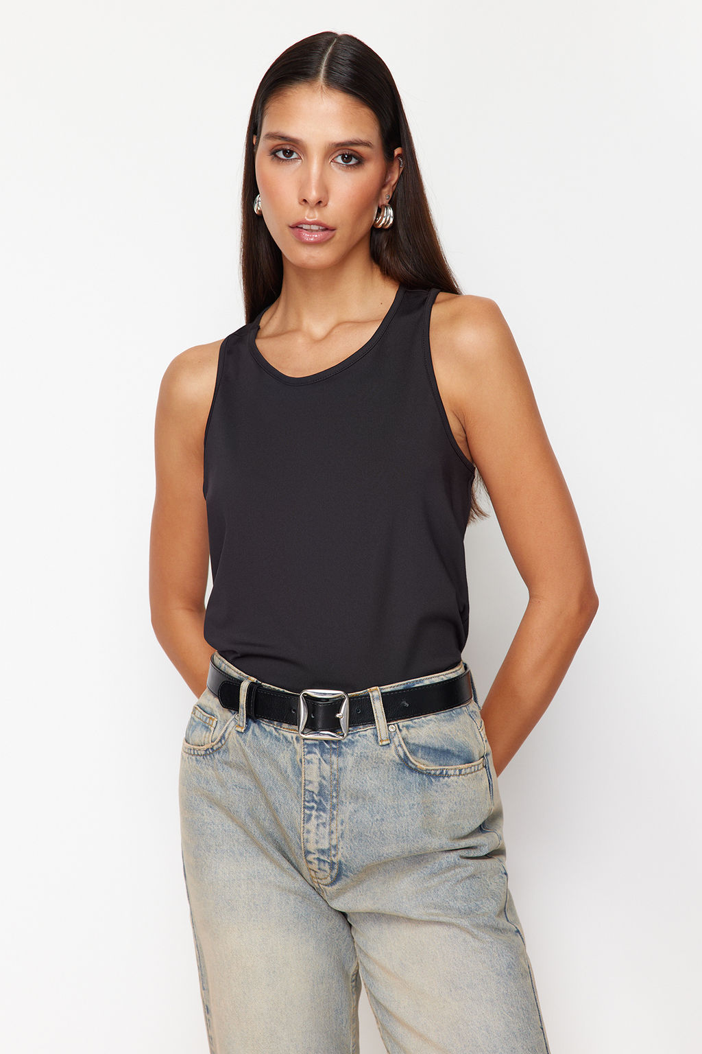 Siyah More Sustainable S?rt Detayl? Esnek Orme Bluz TWOSS24BZ00439 - Trendyolmilla фото 2