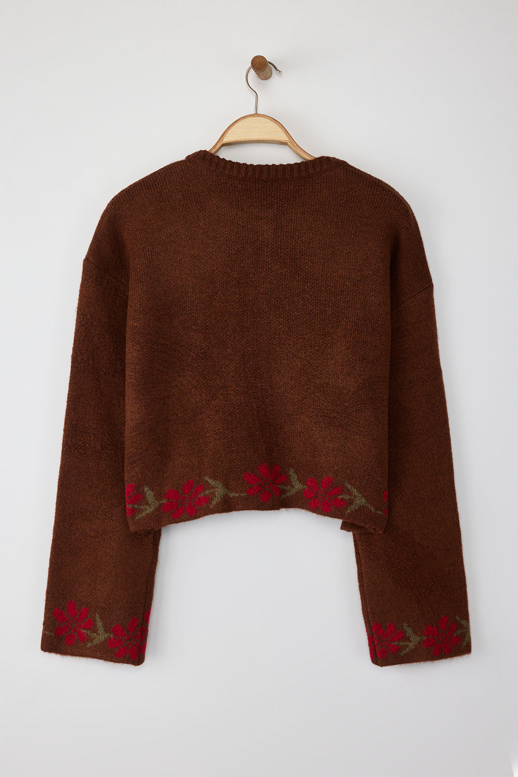 Kahverengi Yumusak Dokulu Cicek Desenli Triko H?rka TWOAW26HI00152 - Trendyolmilla фото 6