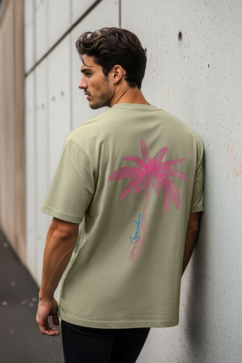 Trendyolmilla Man Mint Oversize/Genis Kesim Tropikal Bask?l? %100 Pamuk T-Shirt TMNSS25TS00218