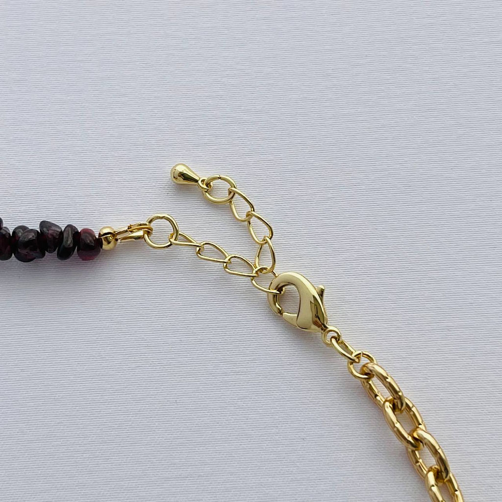 Колье из Граната и Жемчуга на цепочке с кулоном из Агата 47 см +