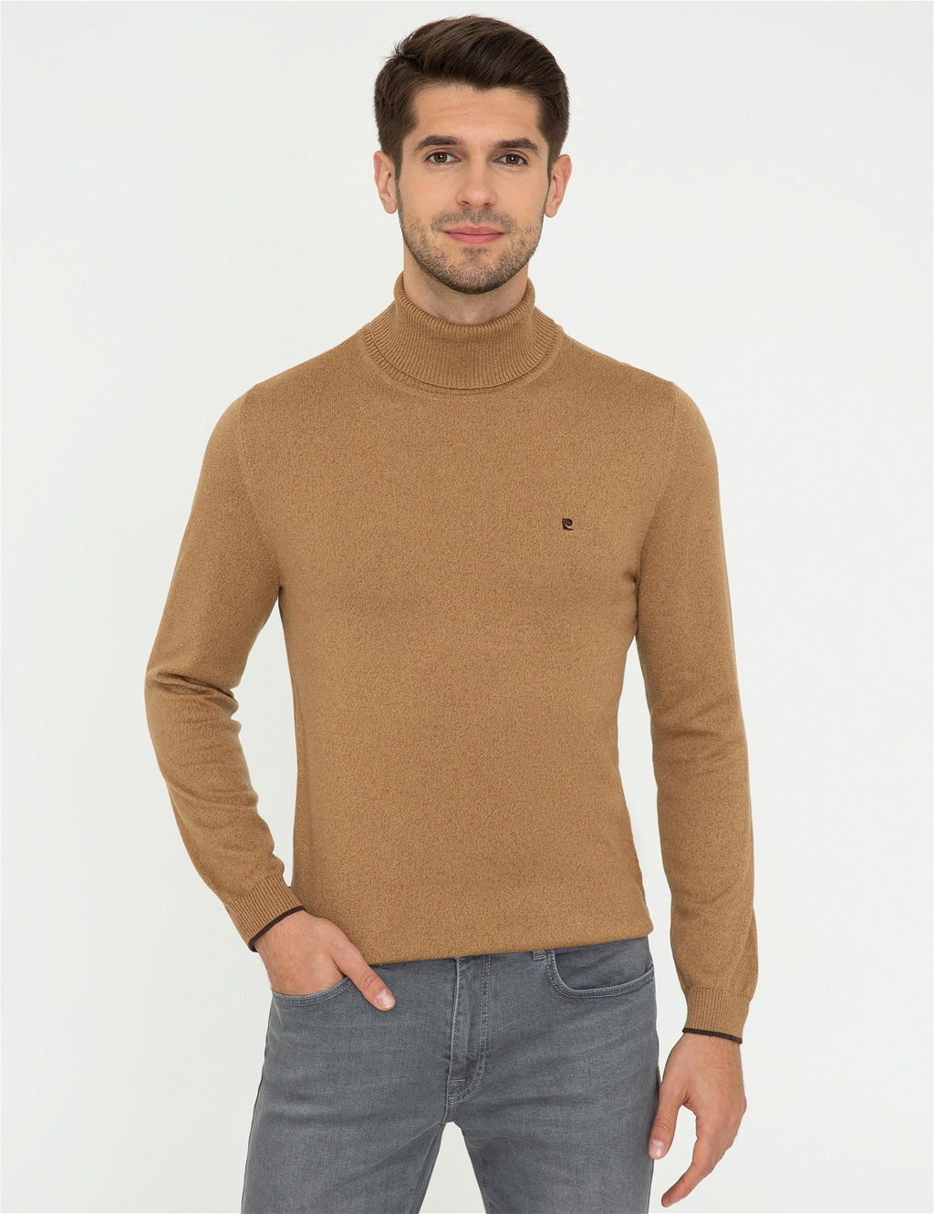 Camel Melanj Slim Fit Bal_k__ Yaka Basic Triko Kazak