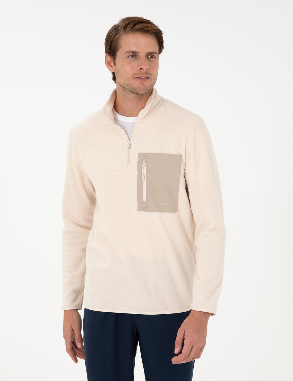 Bej Regular Fit Yar_m Fermuarl_ Polar Sweatshirt