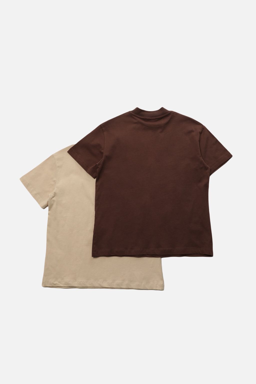 Kahverengi-Bej 2li Paket %100 Pamuk Basic Dik Yaka Orme T-Shirt TWOSS20TS1500