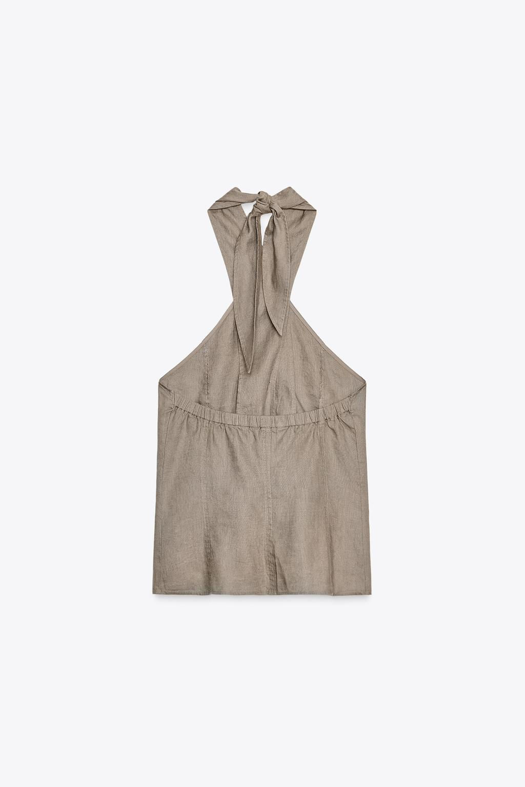 ZW COLLECTION 100% LINEN HALTER WAISTCOAT TOP - Zara фото 5