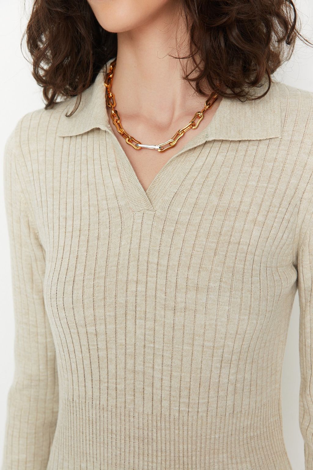 TRENDYOLMILLA Siyah Midi Triko Polo Yaka Elbise TWOAW22EL1376  фото 17