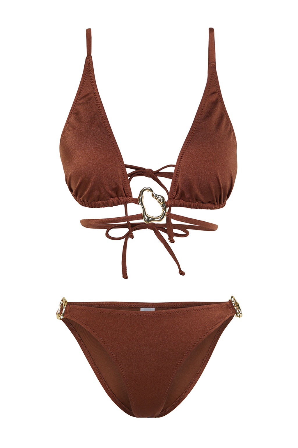 TRENDYOLMILLA Kahverengi Ucgen Aksesuarl? Regular Bikini Tak?m? TBESS24BT00013  фото 6