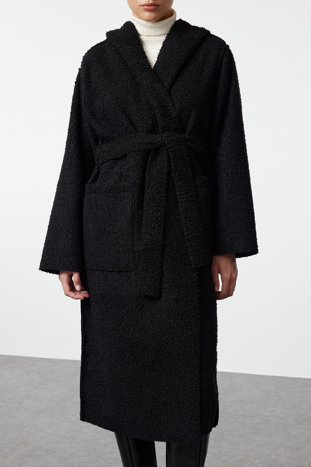 Siyah Cift Tarafl? Oversize Uzun Kaban TWOAW25KB00068 - Trendyolmilla фото 5