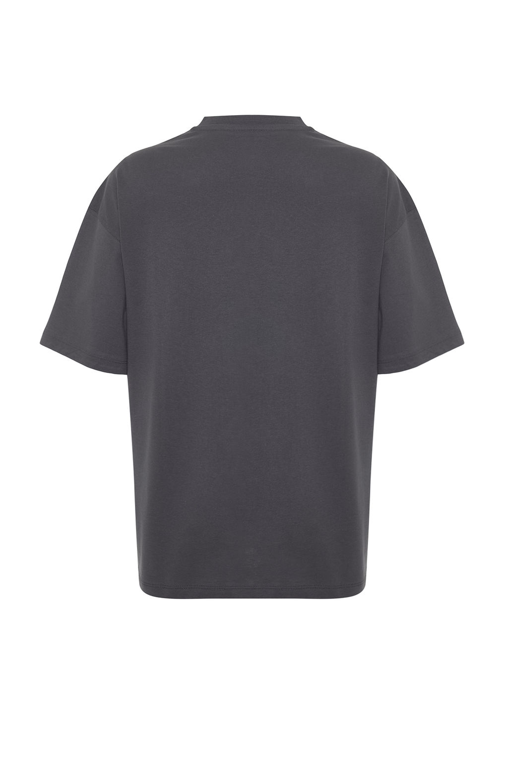 TRENDYOLMILLA Antrasit %100 Pamuk Bask?l? Oversize/Genis Kal?p Bisiklet Yaka Orme T-Shirt TWOSS24TS00133  фото 8