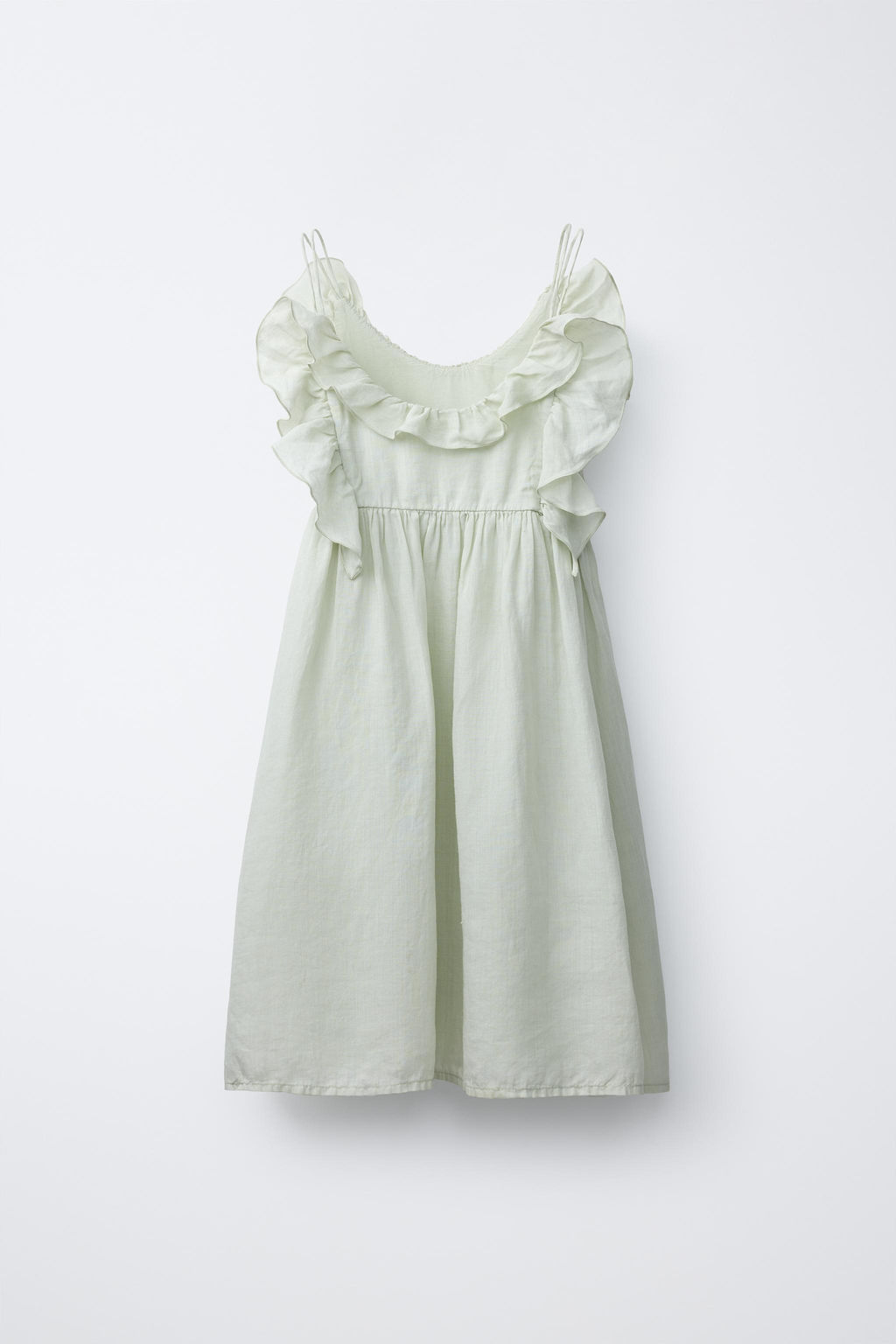 VESTIDO VOLANTES 100% RAMIO / Verde pastel - Zara фото 3
