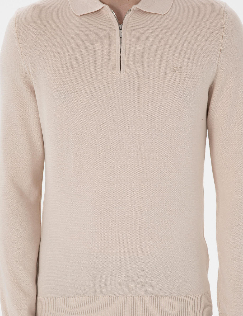 Bej Slim Fit Fermuarl_ Polo Yaka Basic Triko Kazak - Pierre cardin фото 6