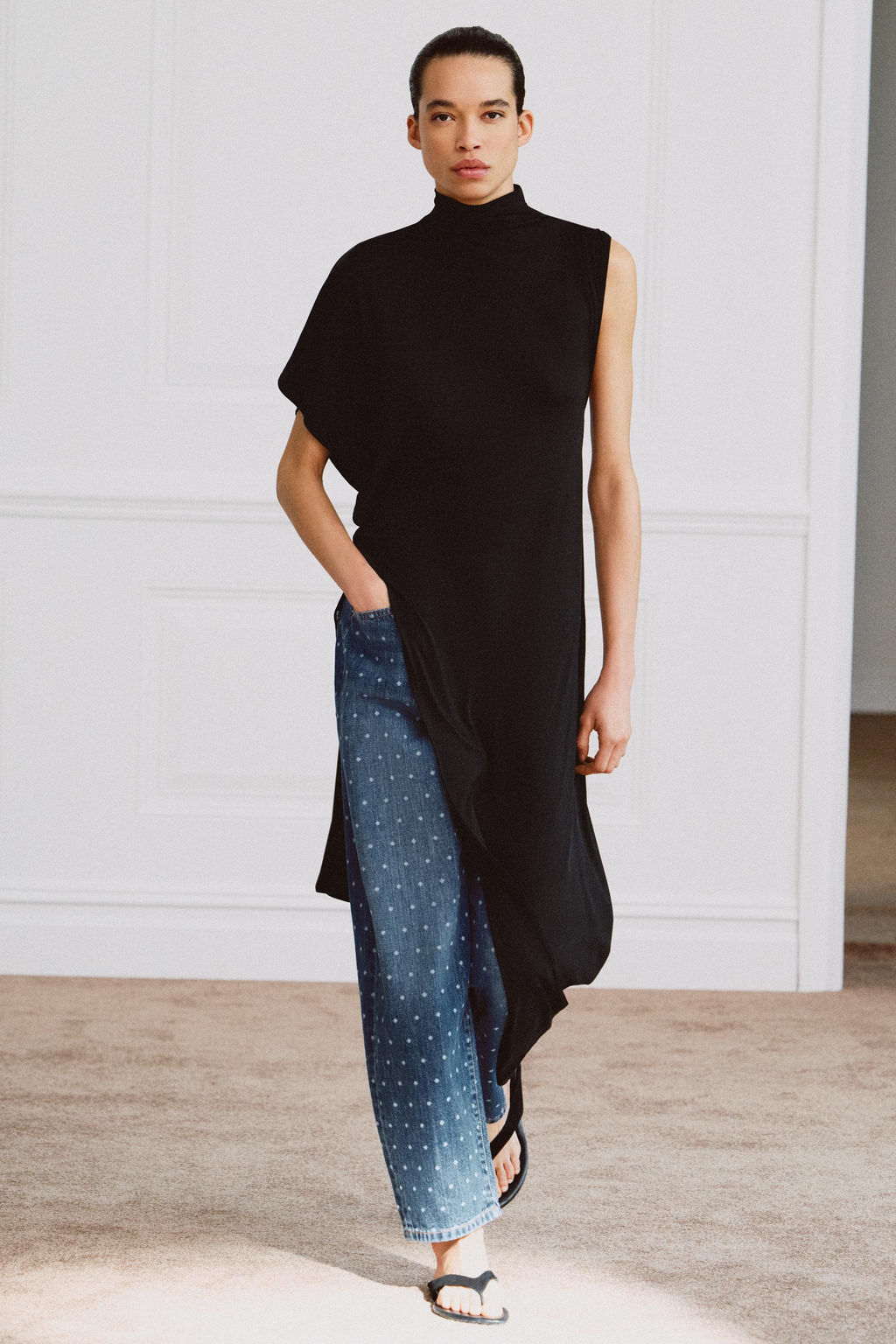 JEANS ZW COLLECTION TAPERED TIRO MEDIO LUNARES / azul - Zara фото 5
